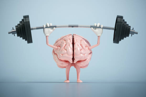 Image représentant un cerveau en train de se muscler avec une barre de musculation